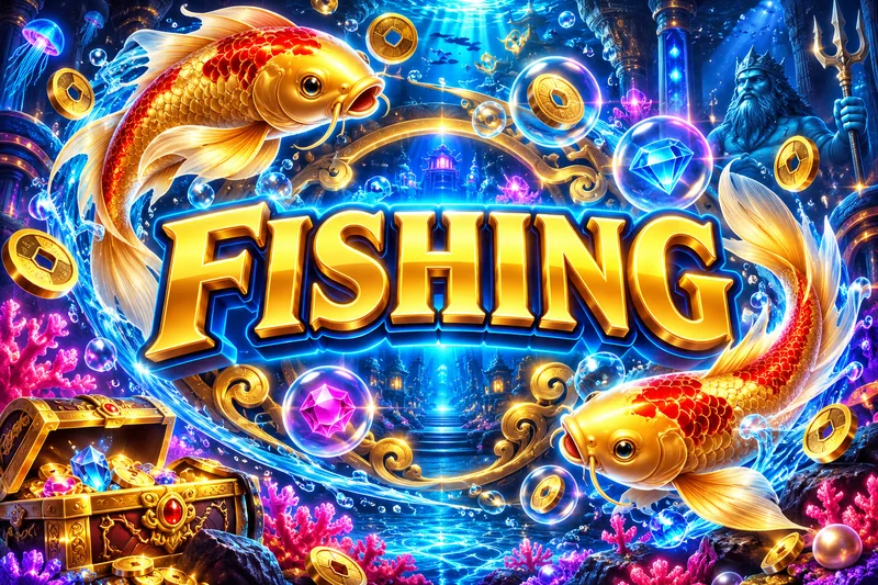 Jewel fish and gold arcade scene under neon light — original concept illustration